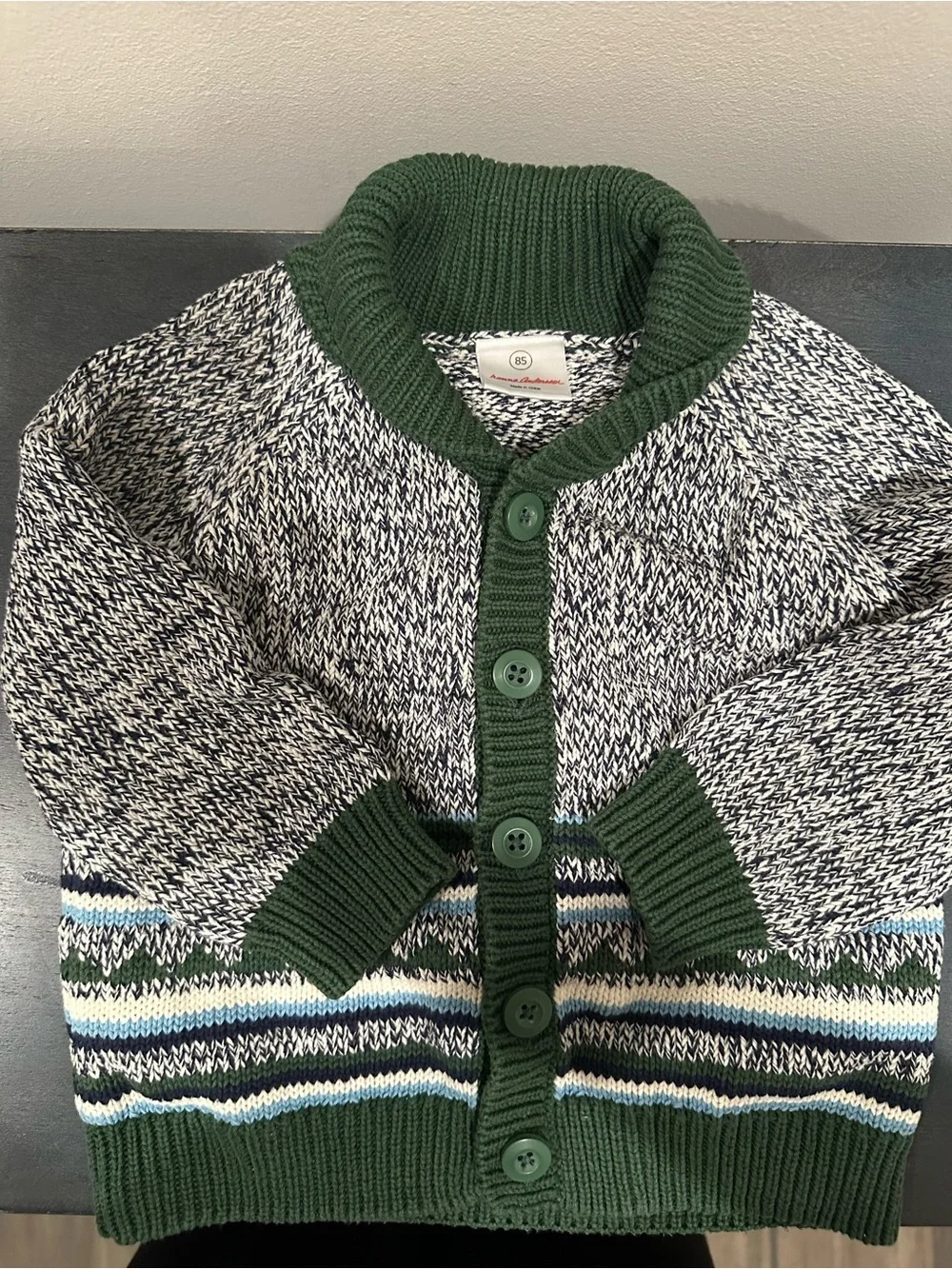 Hanna Andersson Green Ribbed Trim Knit Cardigan